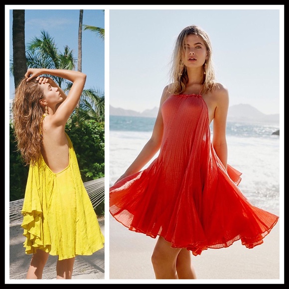 FREE PEOPLE BOHO FLOWY MINI HALTER SLIP DRESS A2C - Picture 8 of 16